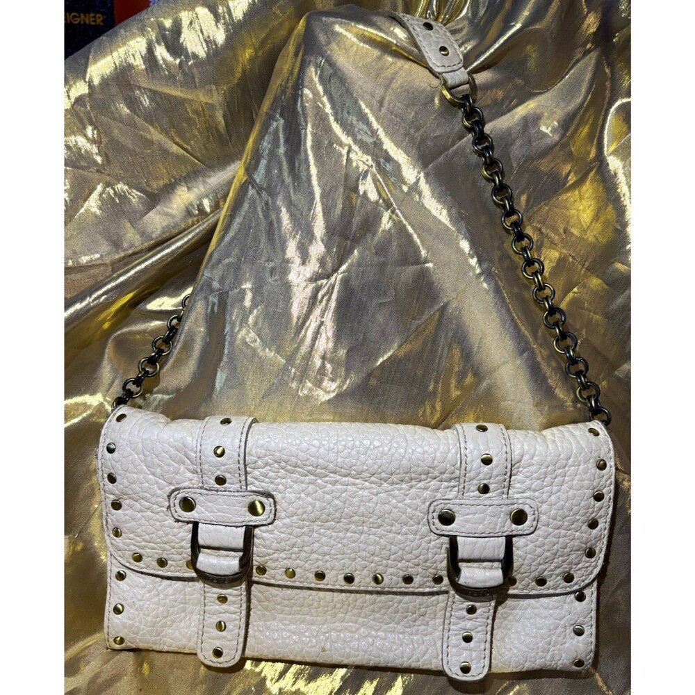 RAFE NEW YORK White Pebbled Studded Shoulder Bag Chain Strap Magnetic Closure